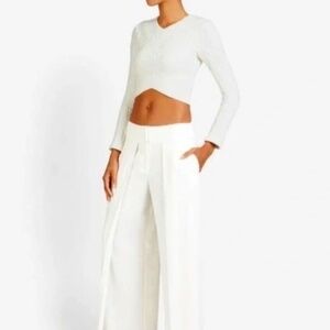 Nicholas Textured Long-Sleeved Ecru White Point Waist Crop Top Sz 2 US